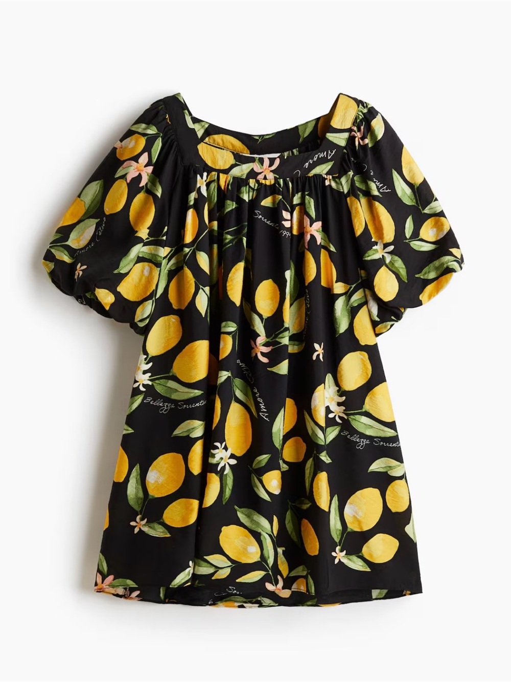 Black Lemon Print Puff Sleeve Tunic size Large - Picture 3 of 4